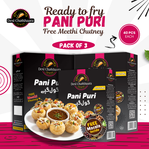 Desi Chatkhaara Pani Puri (Gol Gappe) Approx 40 PCs with 1 khatta masala & chutney in one box