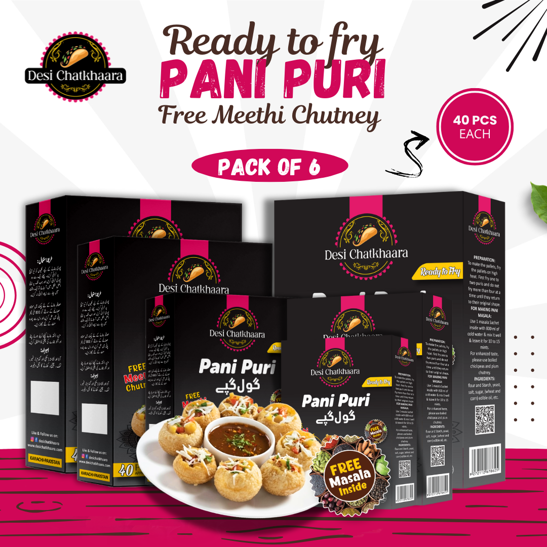 Desi Chatkhaara Pani Puri (Gol Gappe) Approx 40 PCs with 1 khatta masala & chutney in one box